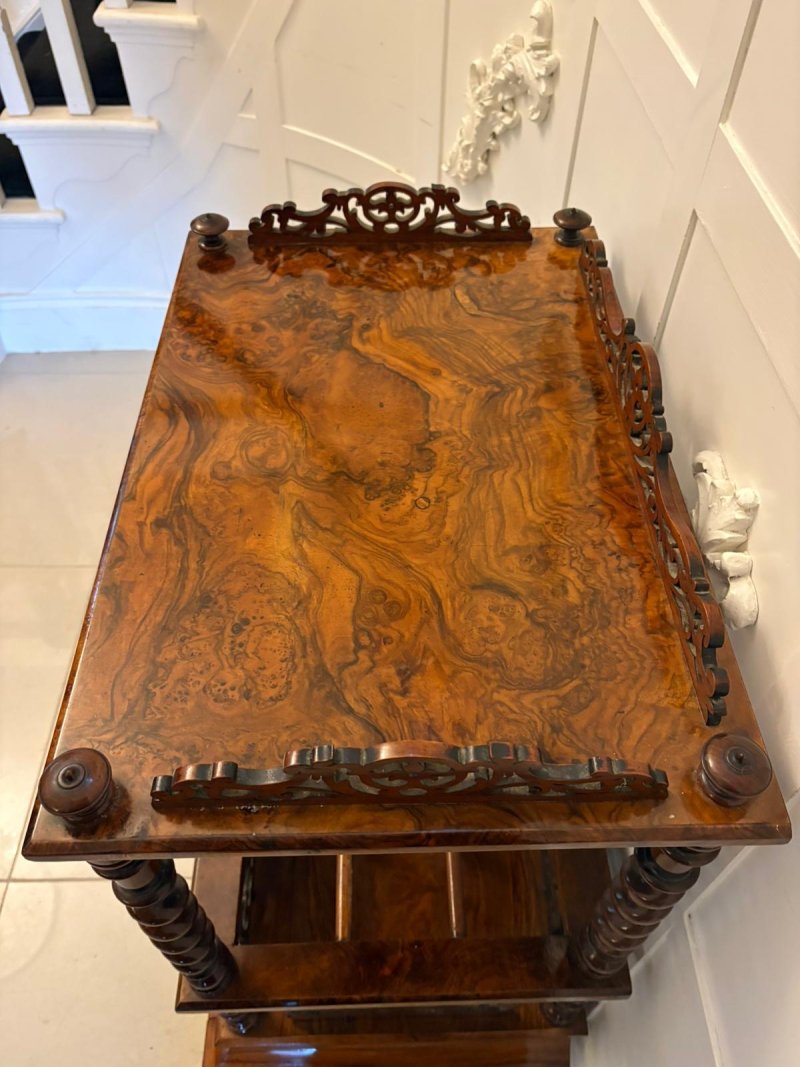 Antique Victorian Burr Walnut Canterbury Magazine Rack / Occasional Table - Image 9